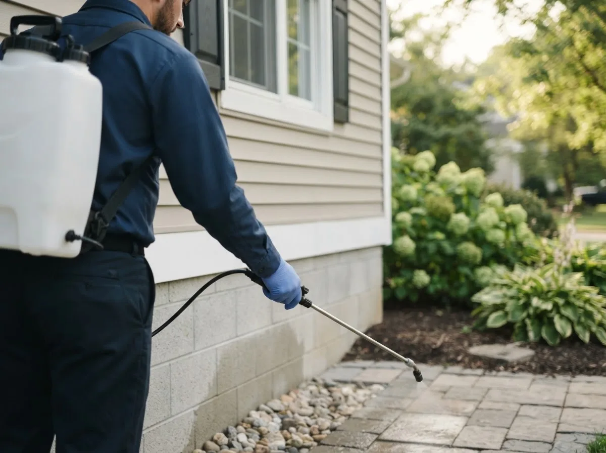Pest control technician inspecting a home in Frazer, MT